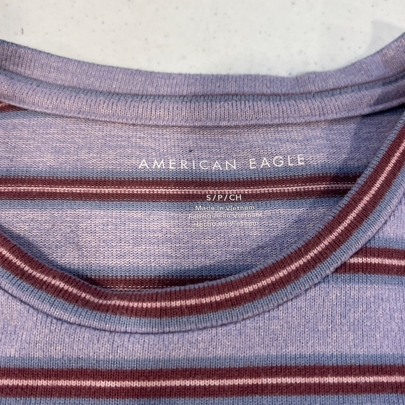 American eagle long sleeve soft knit sweater shirt Purple Maroon stripe sz Small - Picture 4 of 6